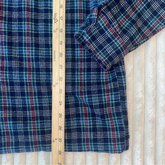 Pendleton Board Shirt Blue and Green Plaid Wool Shirt Loop Collar - Picture 6 of 9